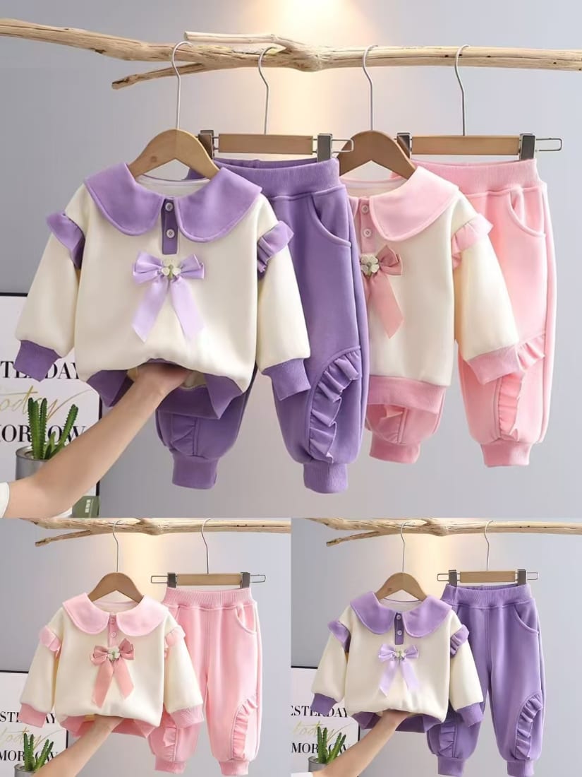 Toddler Girls' Bow Sweatshirt & Pants Set — Autumn — Yubei Apparel wholesale kidswear