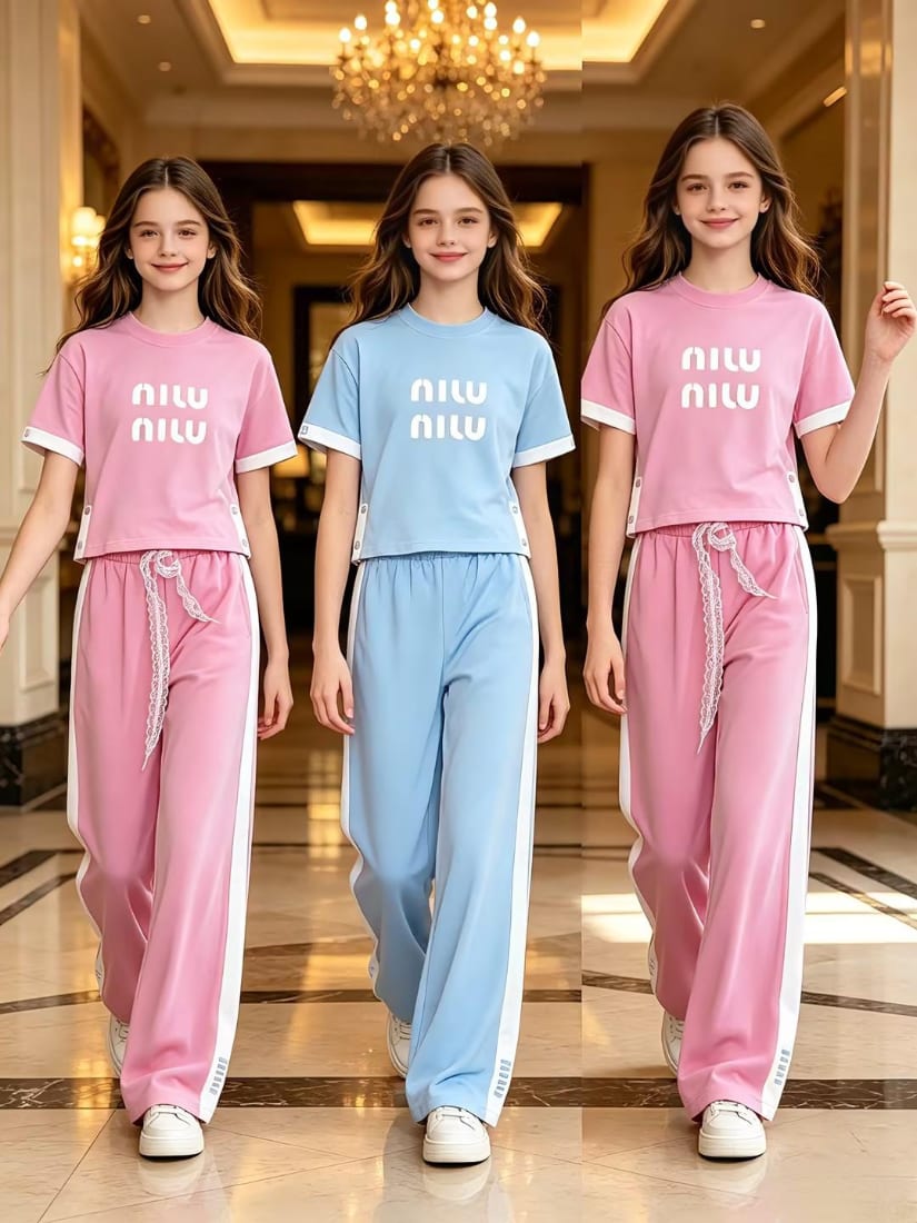 Girls' Graphic Tee & Wide-Leg Track Pants Set — Autumn — Yubei Apparel wholesale kidswear