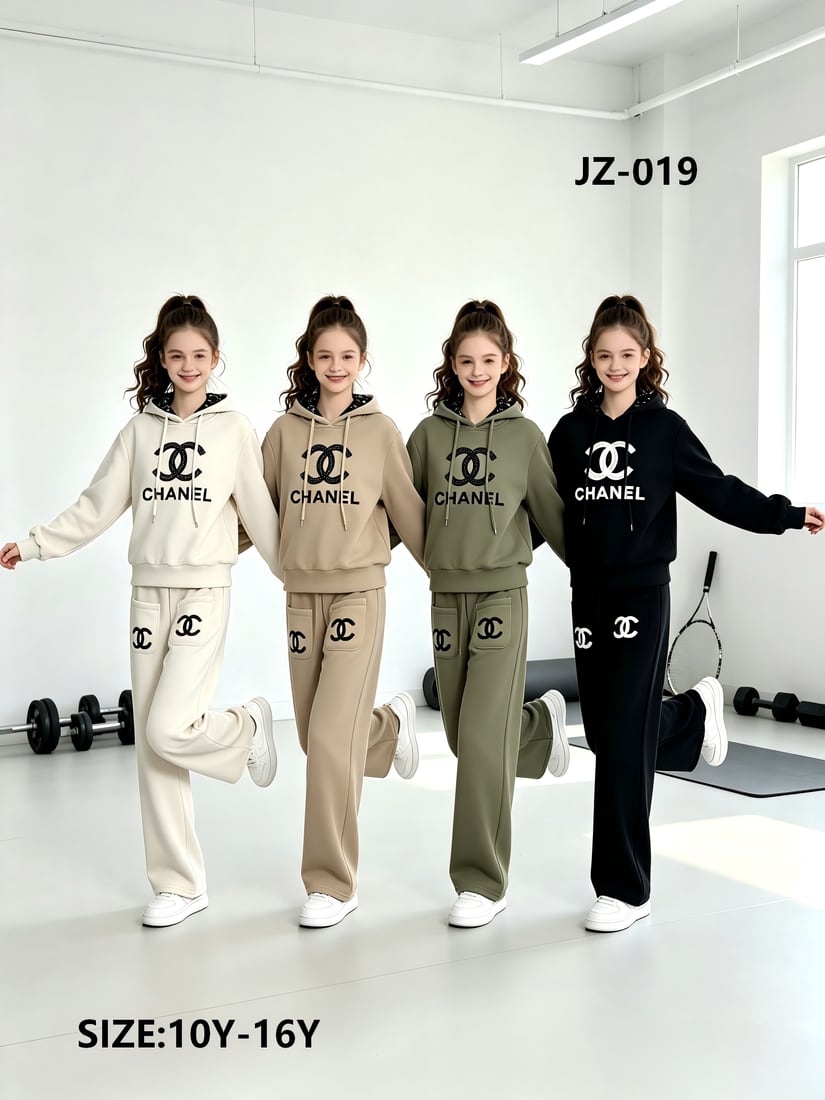 Girls' Logo Hoodie & Wide-Leg Pants Tracksuit — model JZ-019, Autumn, size 10Y-16Y — Yubei Apparel wholesale kidswear