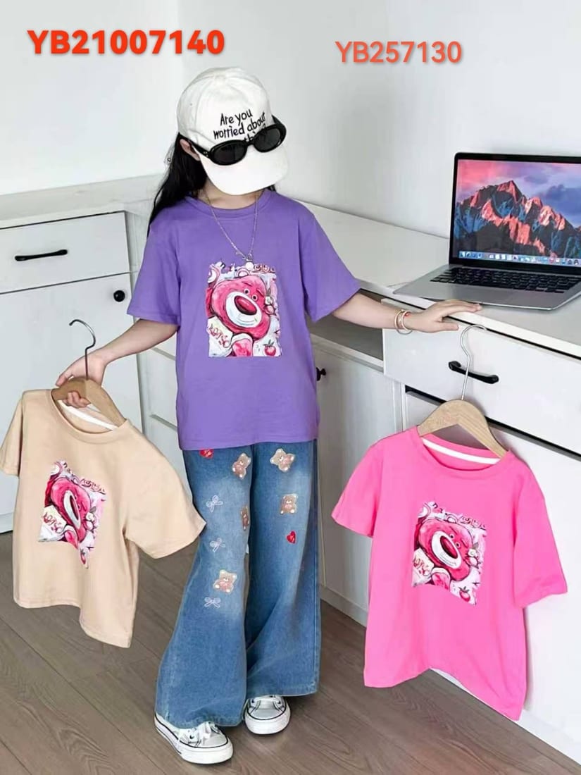 Girls' Lotso Bear Print Tee & Jeans Set — model YB21007140, Summer — Yubei Apparel wholesale kidswear