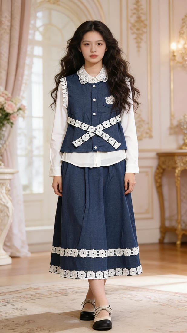 Girls' Denim Cross-Tie Vest & Denim Midi Skirt — Summer — Yubei Apparel wholesale kidswear