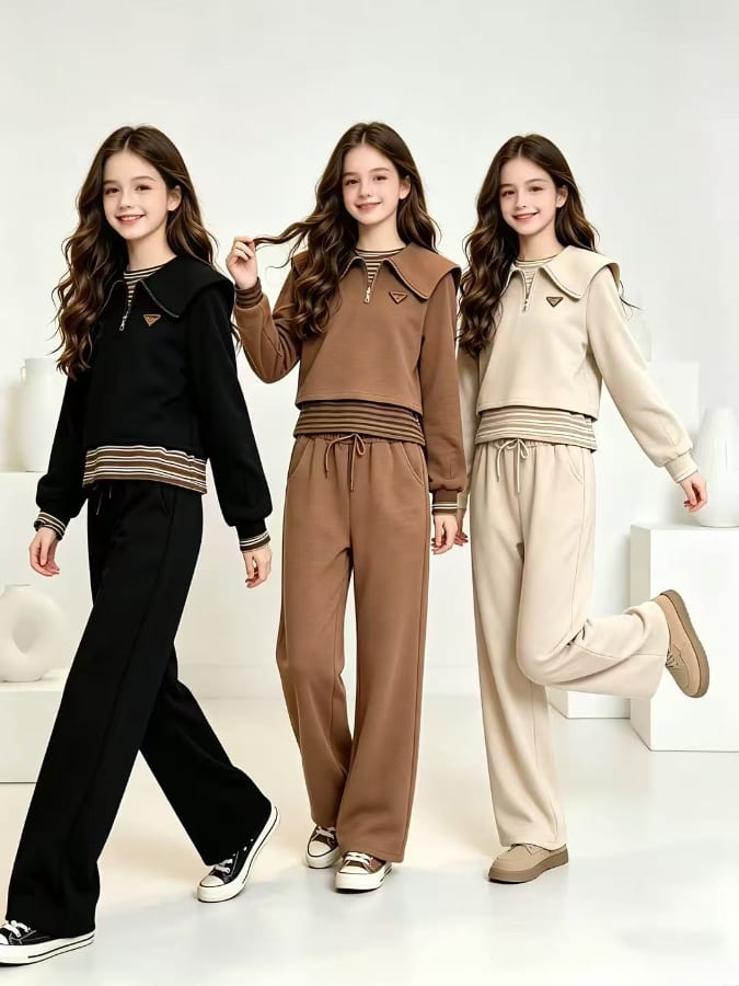 Girls' Sailor-Collar Sweatshirt & Pants Set — Winter, size 6Y-14Y — Yubei Apparel wholesale kidswear